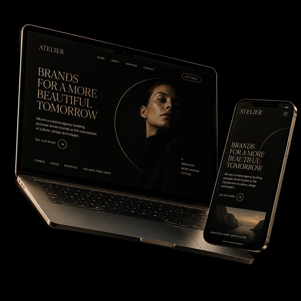 Mockup de site premium em notebook e celular